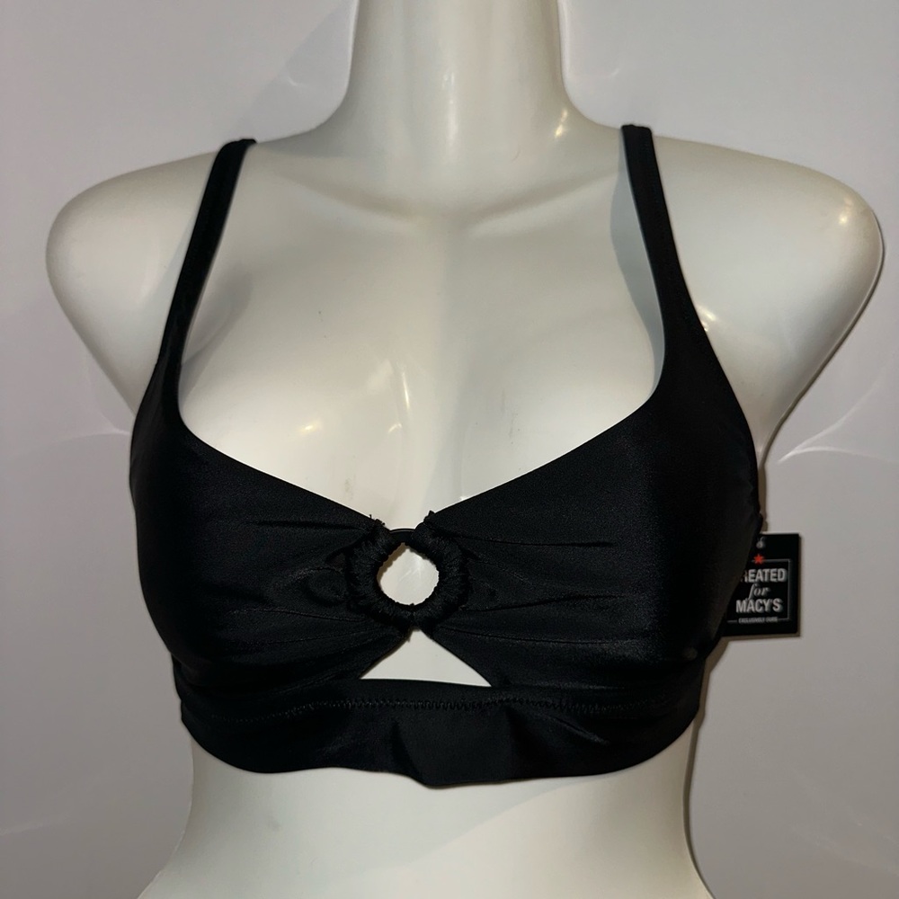 Bar III Black Ring-Detail Bralette